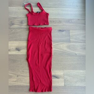 Lulus Red Ribbed Two-Piece Tank & Skirt Set